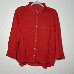 Sigrid Olsen 100% Linen Shirt Womens L Red Button Up Coastal Beach Lagenlook